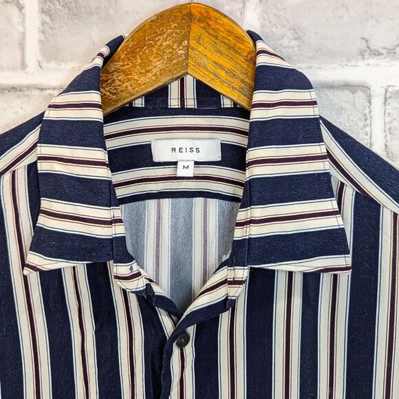 REISS Men's Button up Keanu Striped Shirt Blue Stripes 100% Viscose size Medium - Picture 2 of 7